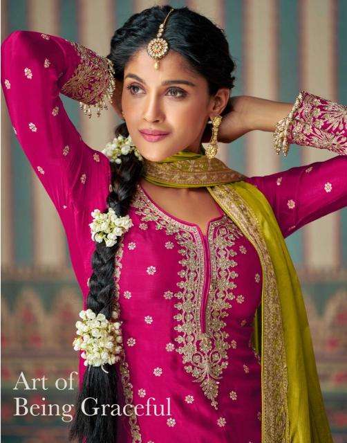 sayuri designer presents mahi pro readymade chinon silk plazzo style dress catalog wholesaler and exporter in surat