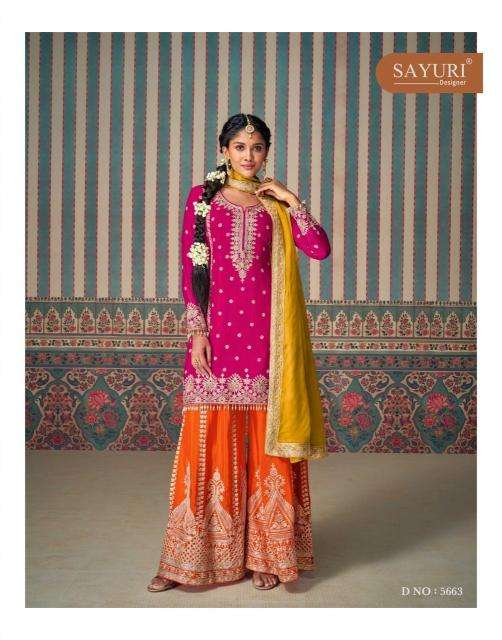 sayuri designer presents mahi pro readymade chinon silk plazzo style dress catalog wholesaler and exporter in surat