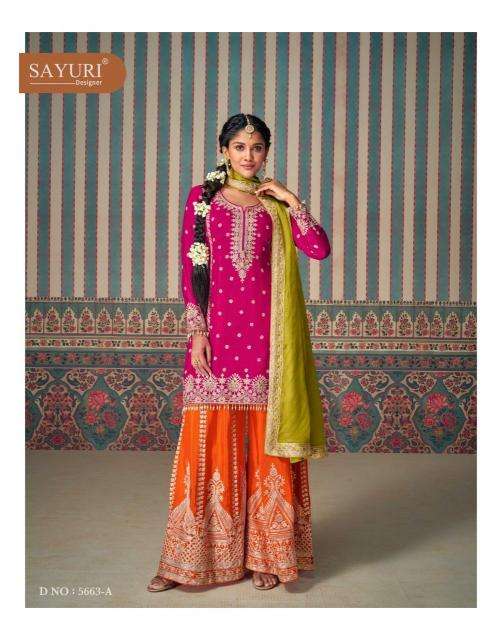 sayuri designer presents mahi pro readymade chinon silk plazzo style dress catalog wholesaler and exporter in surat