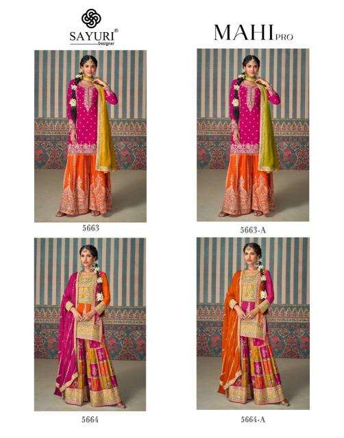 sayuri designer presents mahi pro readymade chinon silk plazzo style dress catalog wholesaler and exporter in surat