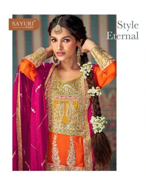 sayuri designer presents mahi pro readymade chinon silk plazzo style dress catalog wholesaler and exporter in surat