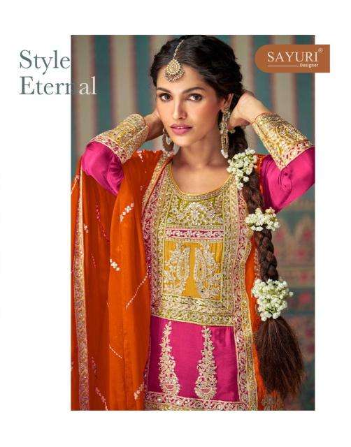 sayuri designer presents mahi pro readymade chinon silk plazzo style dress catalog wholesaler and exporter in surat