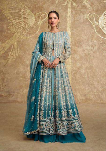 sayuri designer presents sawaria gold georgette readymade classic indo western dress catalog wholesaler and exporter in surat