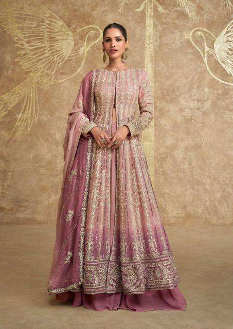 sayuri designer presents sawaria gold georgette readymade classic indo western dress catalog wholesaler and exporter in surat