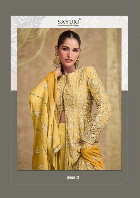 sayuri designer presents sawaria gold georgette readymade classic indo western dress catalog wholesaler and exporter in surat