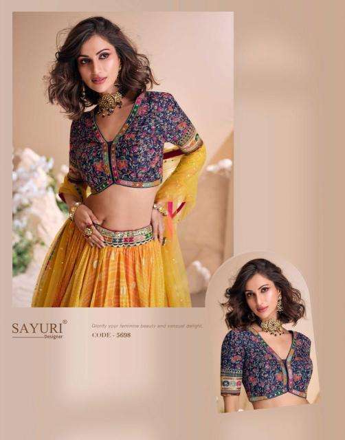 sayuri designer presents sawaymvar viscose jacquard silk full stitch wedding special lehenga catalog wholesaler and exporter in surat