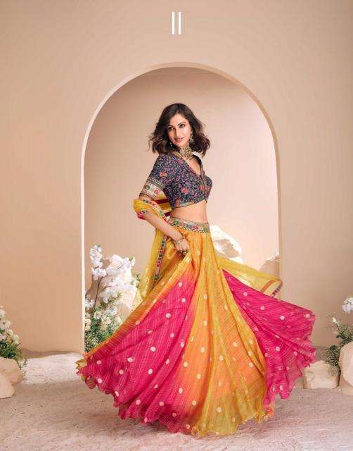 sayuri designer presents sawaymvar viscose jacquard silk full stitch wedding special lehenga catalog wholesaler and exporter in surat