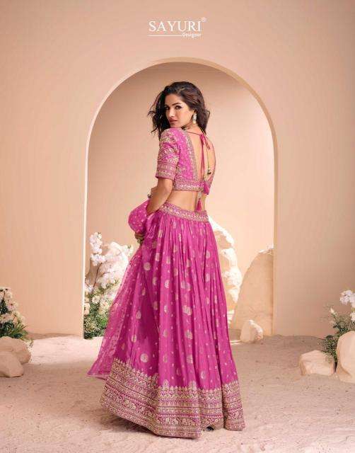 sayuri designer presents sawaymvar viscose jacquard silk full stitch wedding special lehenga catalog wholesaler and exporter in surat
