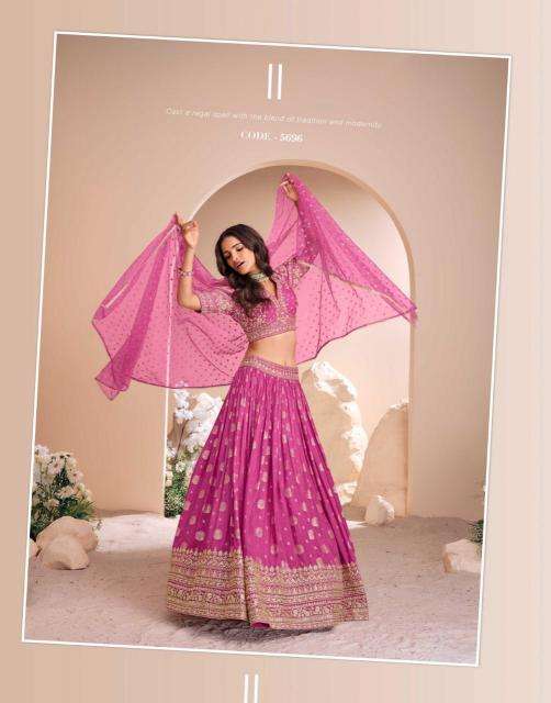 sayuri designer presents sawaymvar viscose jacquard silk full stitch wedding special lehenga catalog wholesaler and exporter in surat