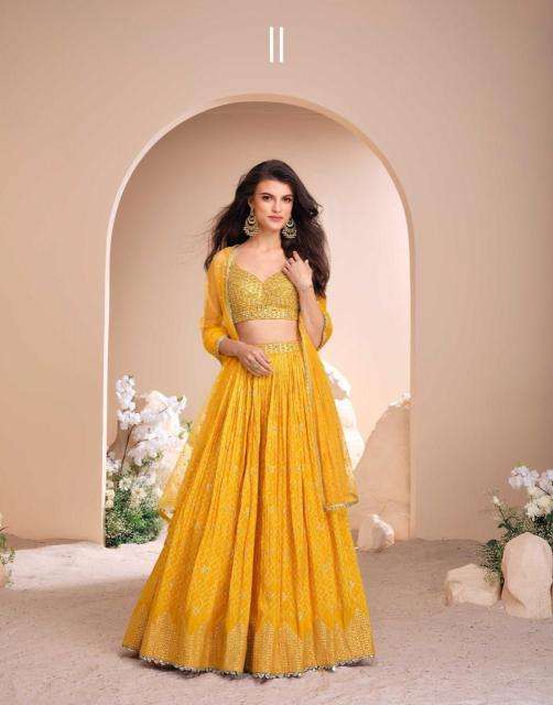 sayuri designer presents sawaymvar viscose jacquard silk full stitch wedding special lehenga catalog wholesaler and exporter in surat