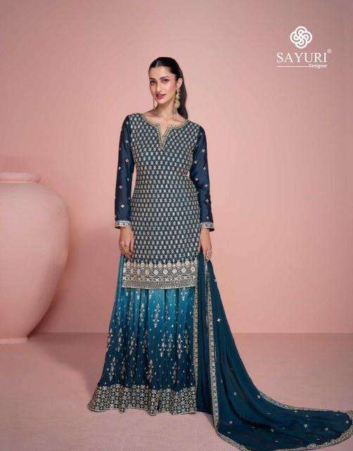 sayuri designer presents zoha chinon silk full stitch traditional plazzo suit perfect for festivals catalog wholesaler and exporter 
