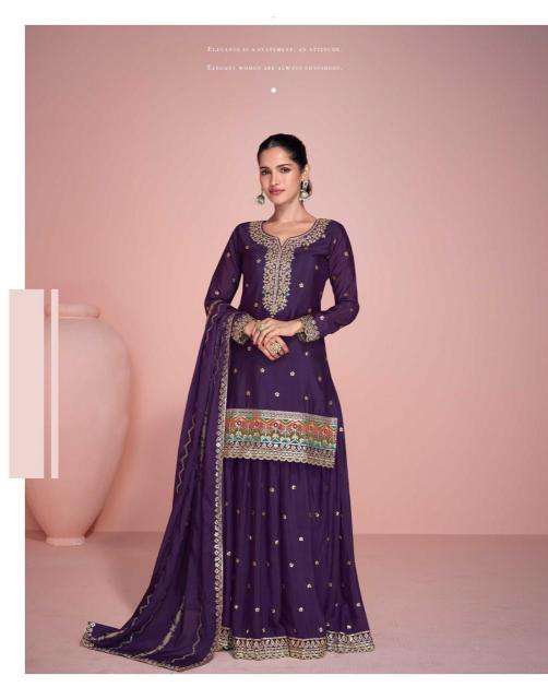 sayuri designer presents zoha chinon silk full stitch traditional plazzo suit perfect for festivals catalog wholesaler and exporter 