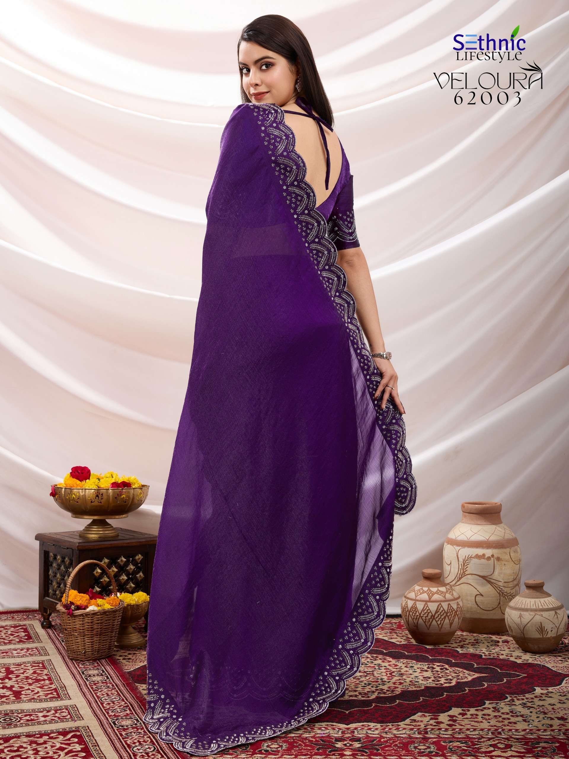 SETHNIC PRESENTS VELOURA FANCY SOFT VELVET CHIFFON SAREES CATALOG WHOLESALER AND EXPORTER IN SURAT
