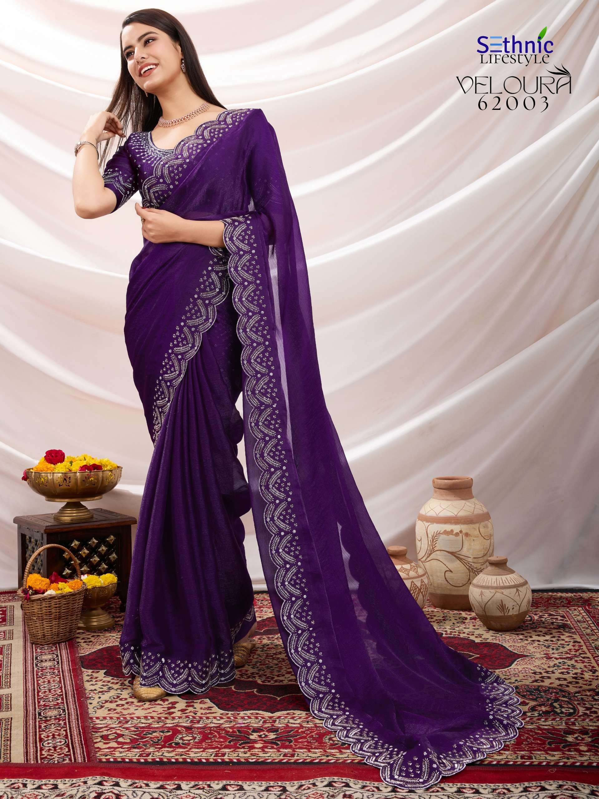 SETHNIC PRESENTS VELOURA FANCY SOFT VELVET CHIFFON SAREES CATALOG WHOLESALER AND EXPORTER IN SURAT