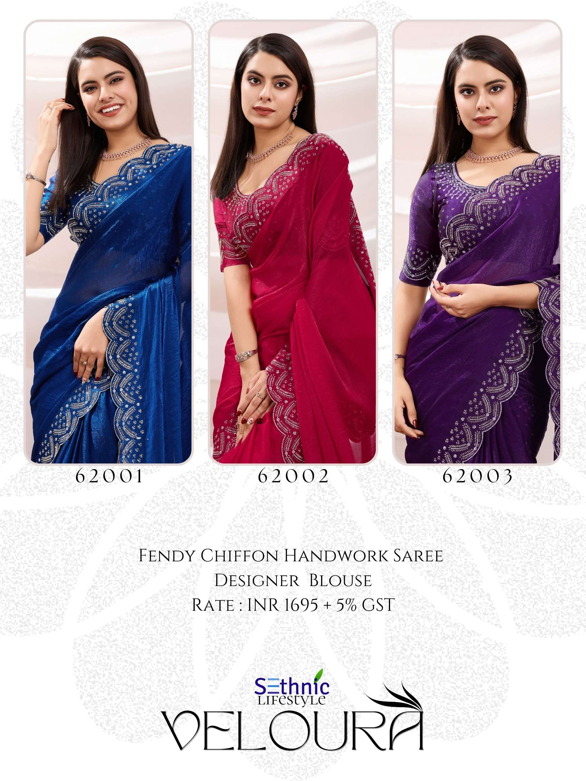 SETHNIC PRESENTS VELOURA FANCY SOFT VELVET CHIFFON SAREES CATALOG WHOLESALER AND EXPORTER IN SURAT