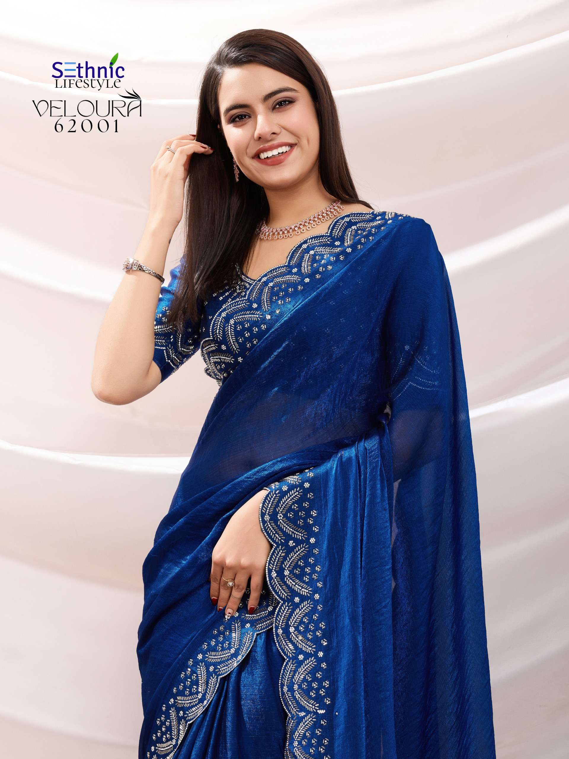 SETHNIC PRESENTS VELOURA FANCY SOFT VELVET CHIFFON SAREES CATALOG WHOLESALER AND EXPORTER IN SURAT