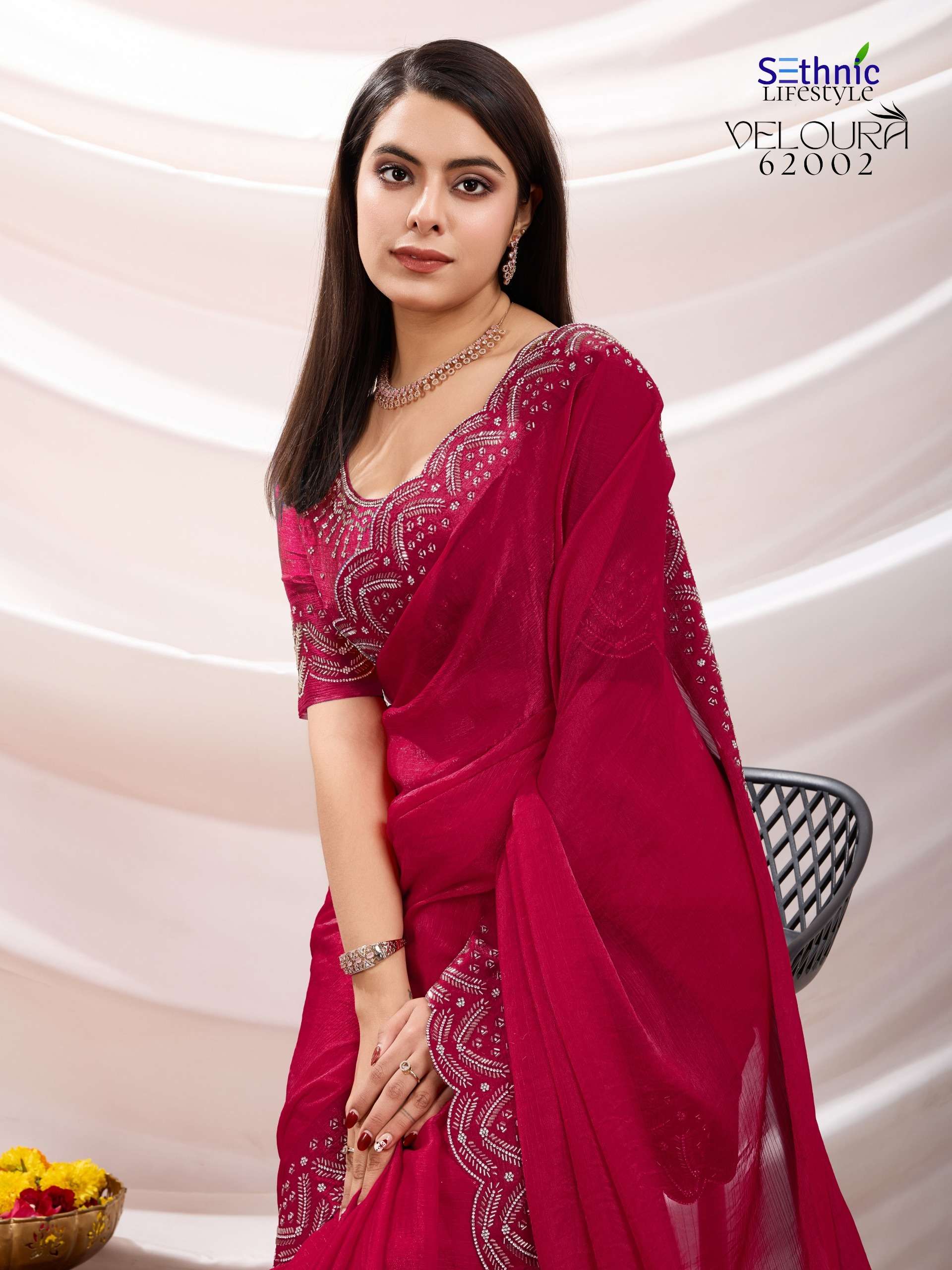 SETHNIC PRESENTS VELOURA FANCY SOFT VELVET CHIFFON SAREES CATALOG WHOLESALER AND EXPORTER IN SURAT