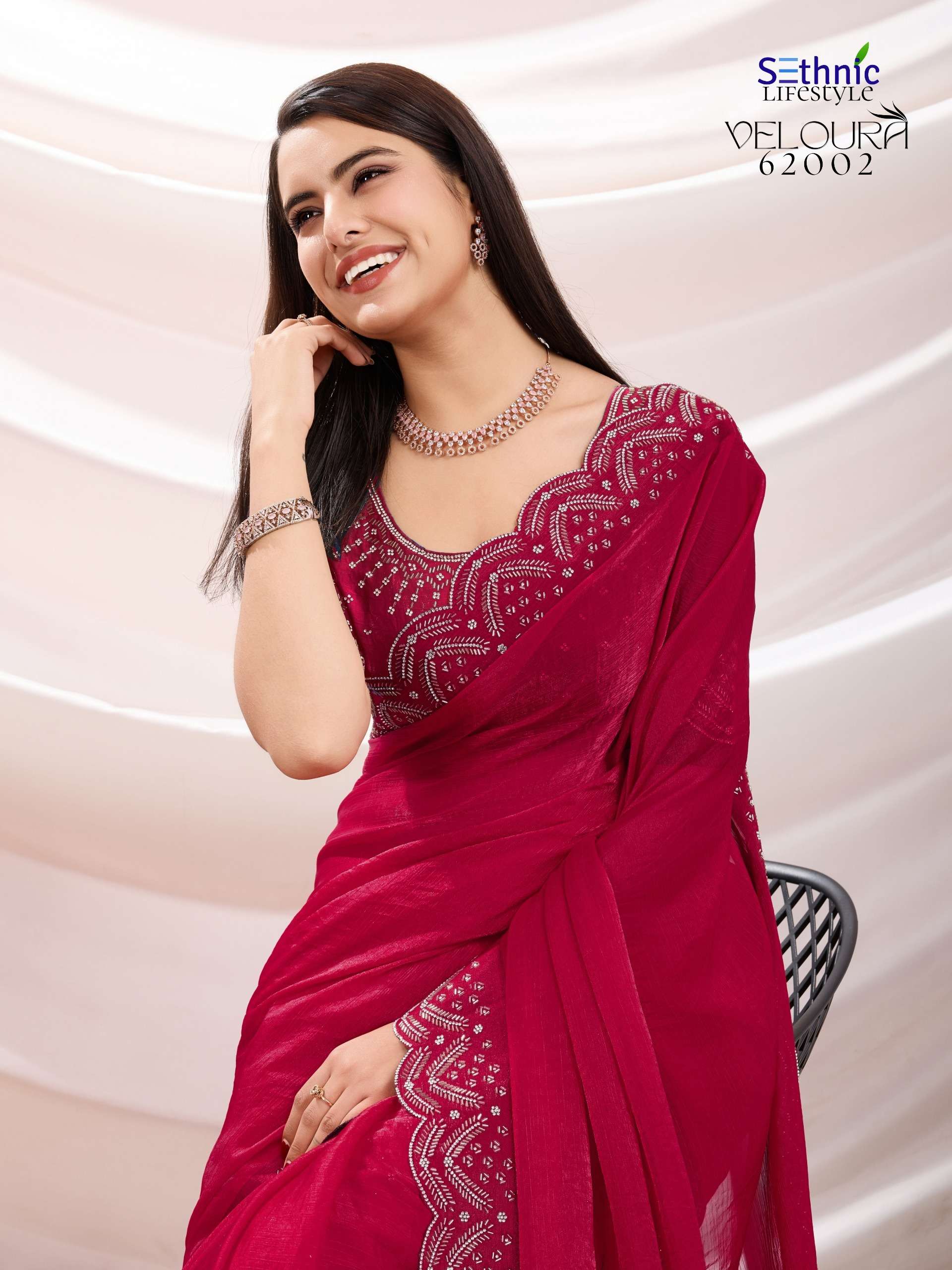 SETHNIC PRESENTS VELOURA FANCY SOFT VELVET CHIFFON SAREES CATALOG WHOLESALER AND EXPORTER IN SURAT