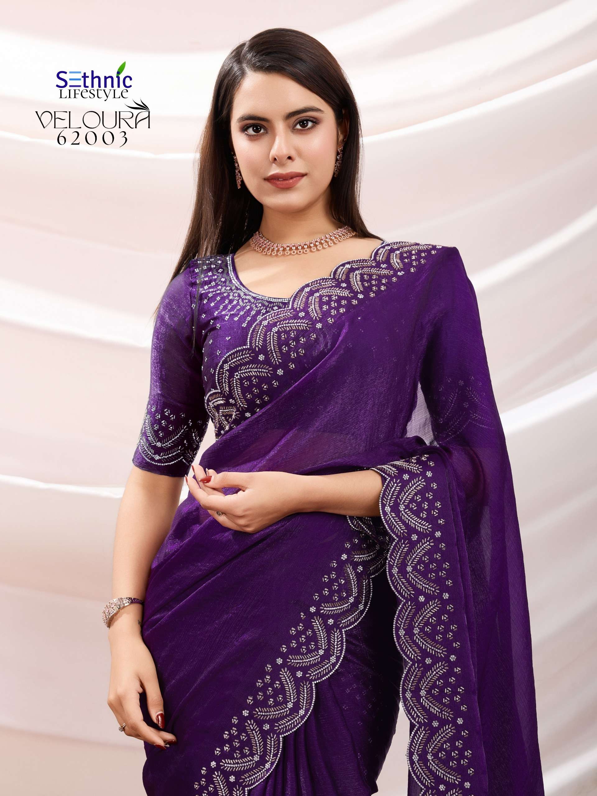 SETHNIC PRESENTS VELOURA FANCY SOFT VELVET CHIFFON SAREES CATALOG WHOLESALER AND EXPORTER IN SURAT
