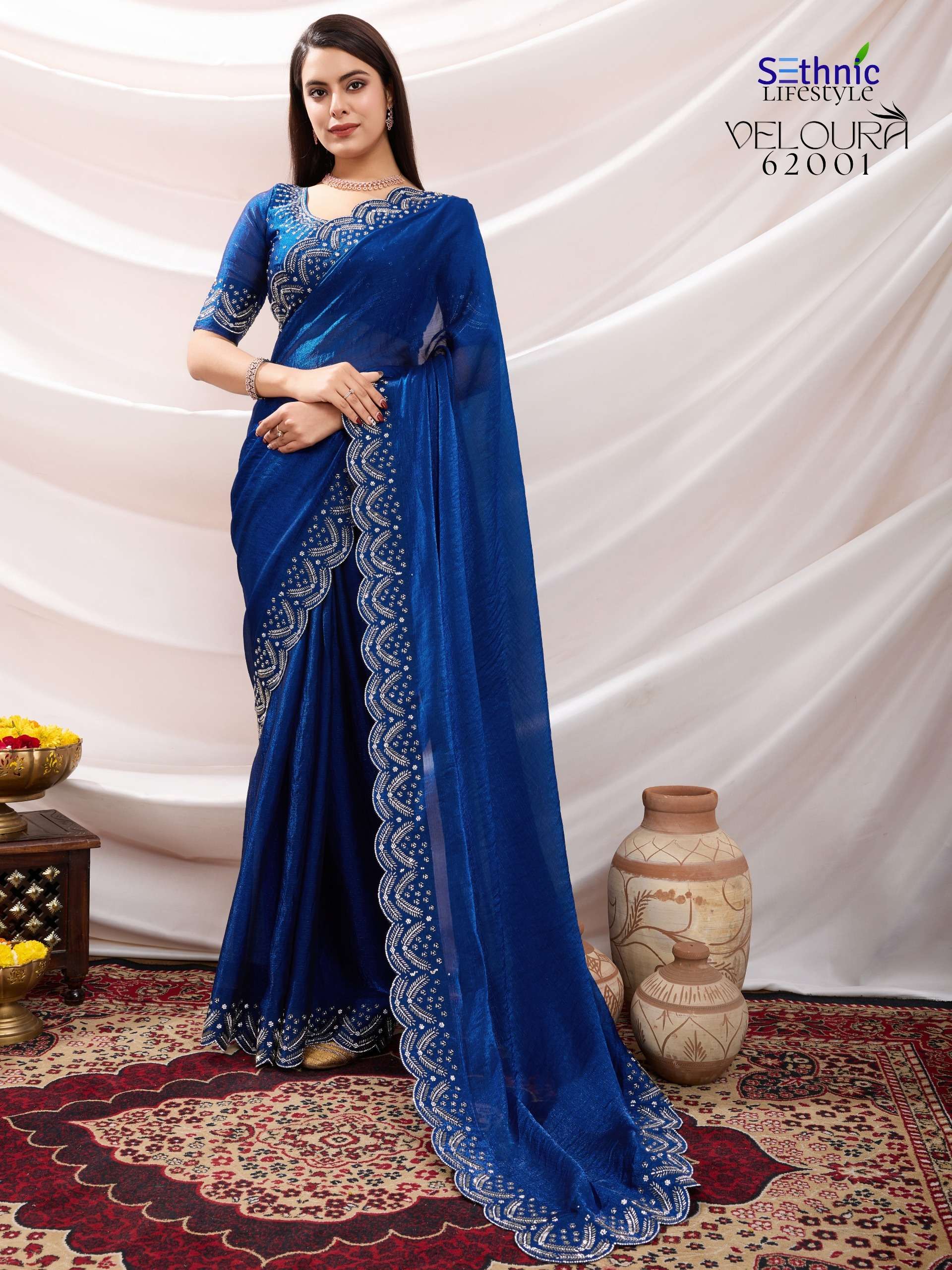 SETHNIC PRESENTS VELOURA FANCY SOFT VELVET CHIFFON SAREES CATALOG WHOLESALER AND EXPORTER IN SURAT