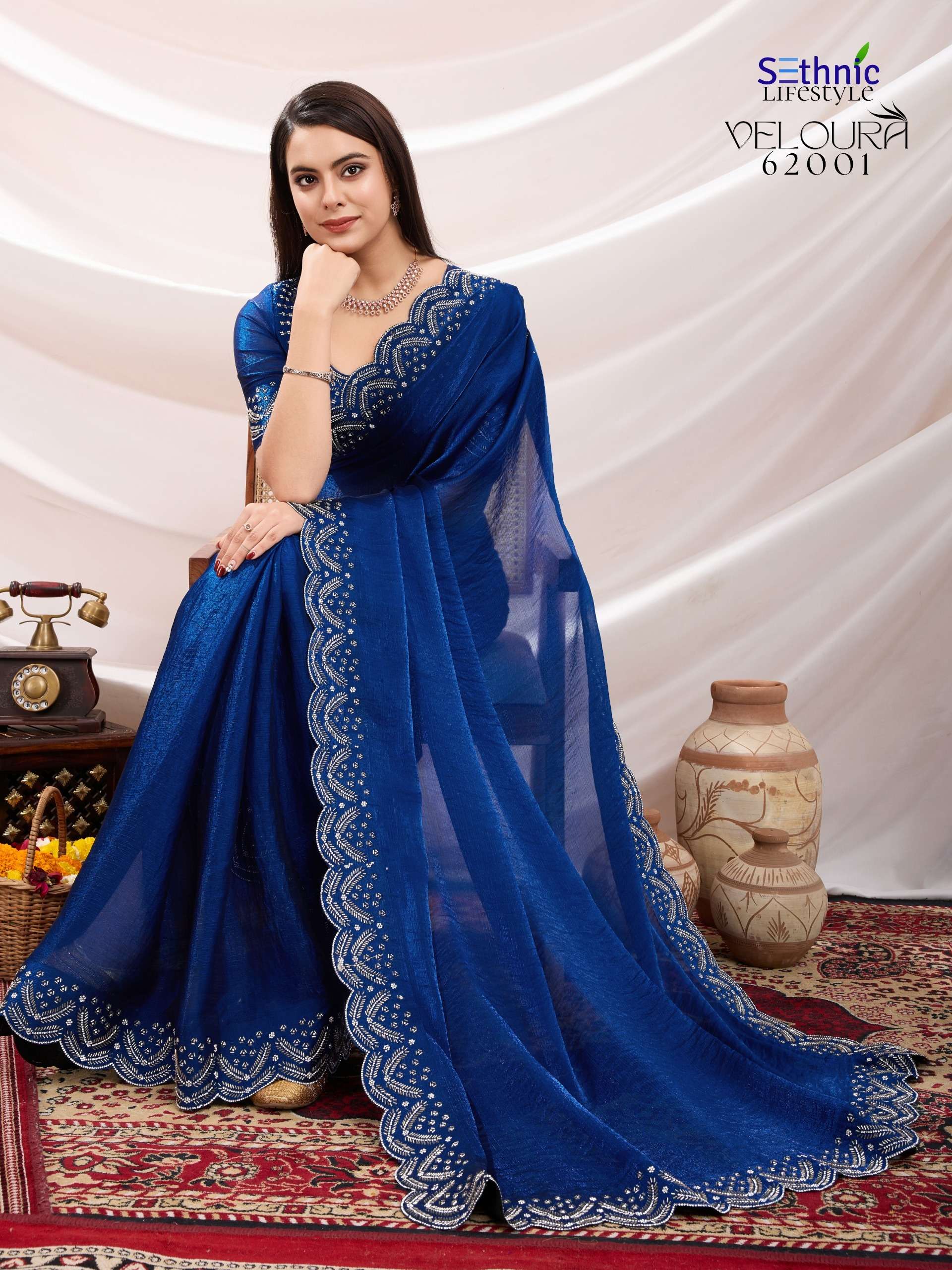 SETHNIC PRESENTS VELOURA FANCY SOFT VELVET CHIFFON SAREES CATALOG WHOLESALER AND EXPORTER IN SURAT