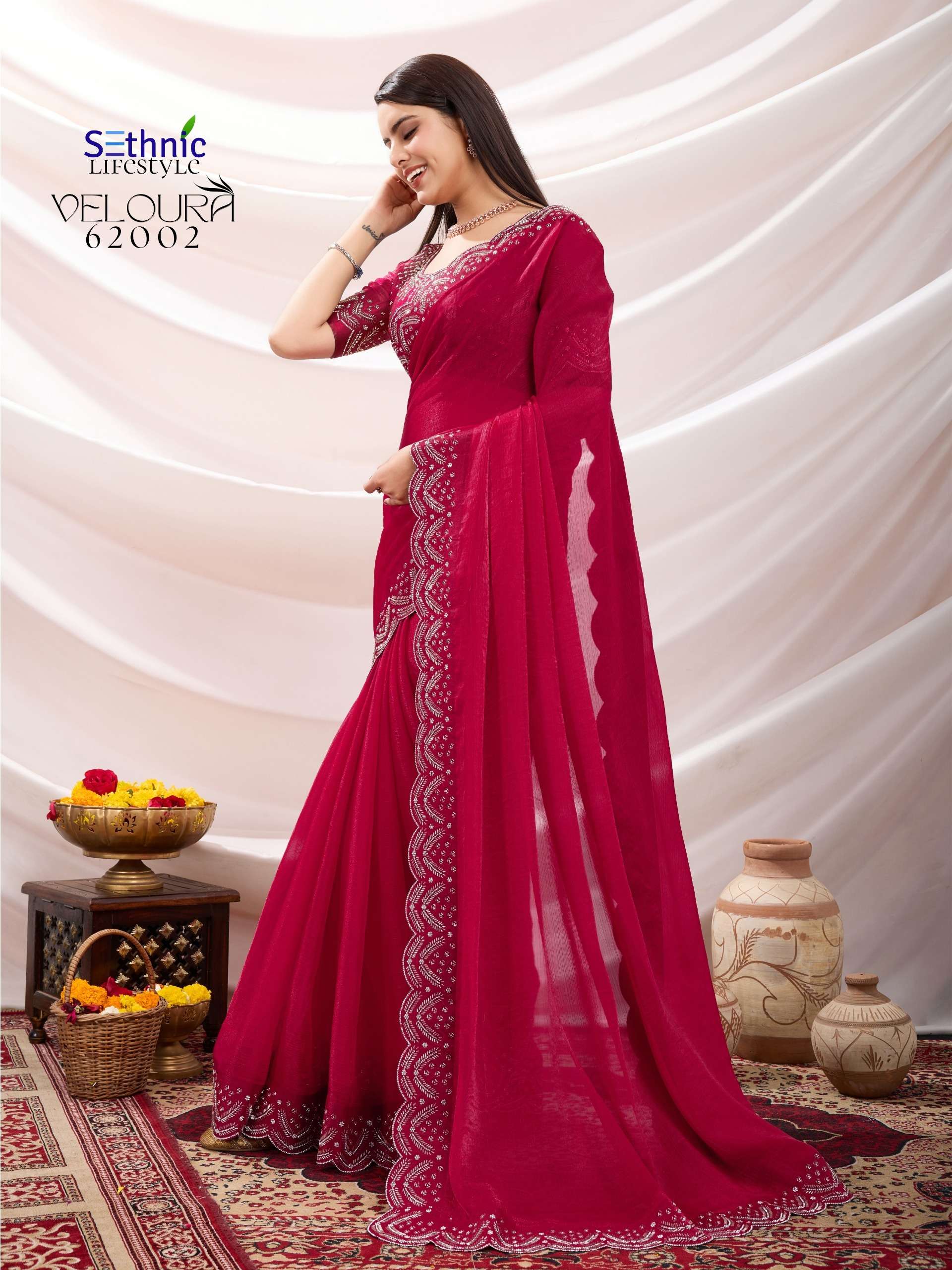 SETHNIC PRESENTS VELOURA FANCY SOFT VELVET CHIFFON SAREES CATALOG WHOLESALER AND EXPORTER IN SURAT