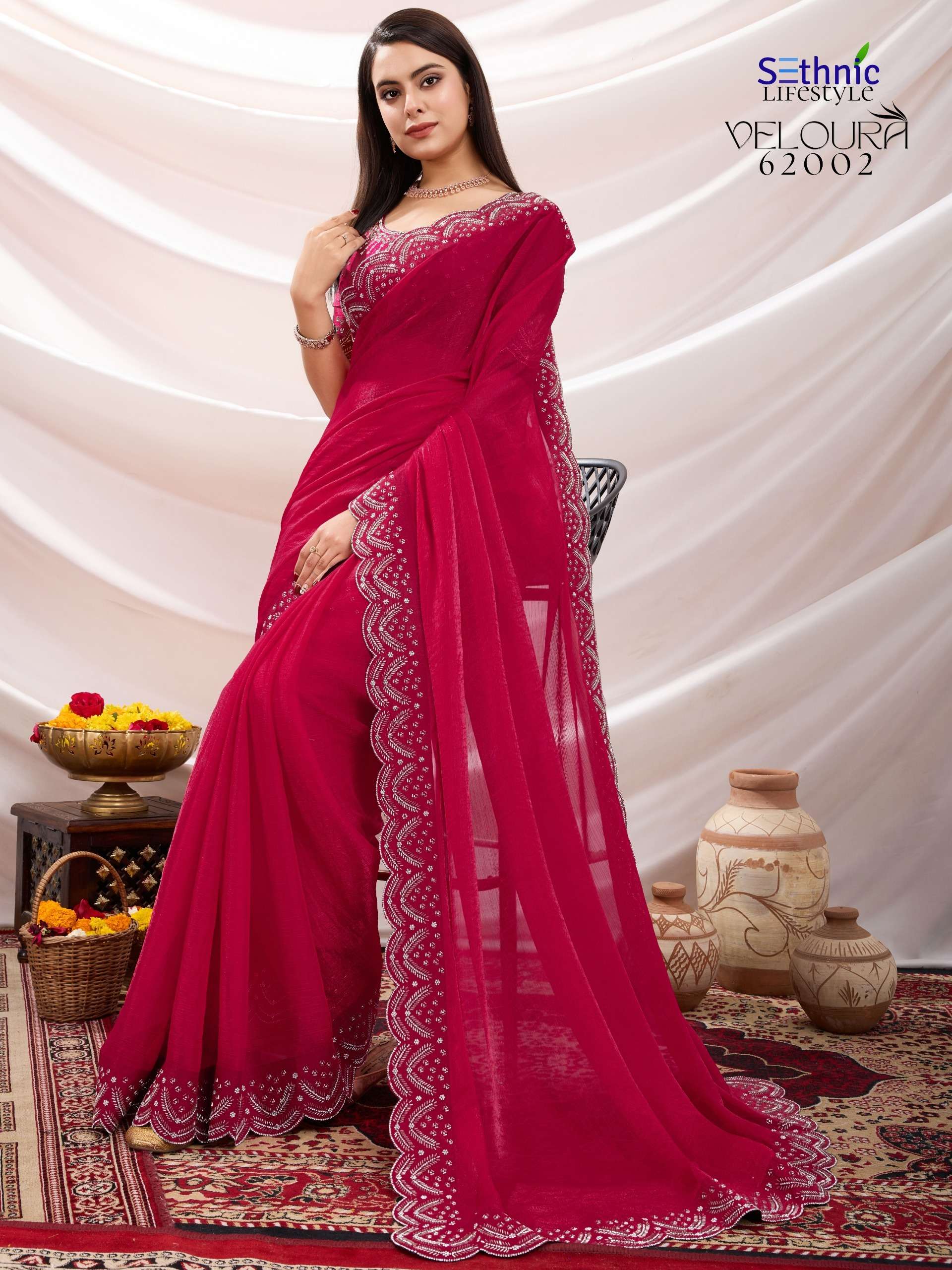 SETHNIC PRESENTS VELOURA FANCY SOFT VELVET CHIFFON SAREES CATALOG WHOLESALER AND EXPORTER IN SURAT