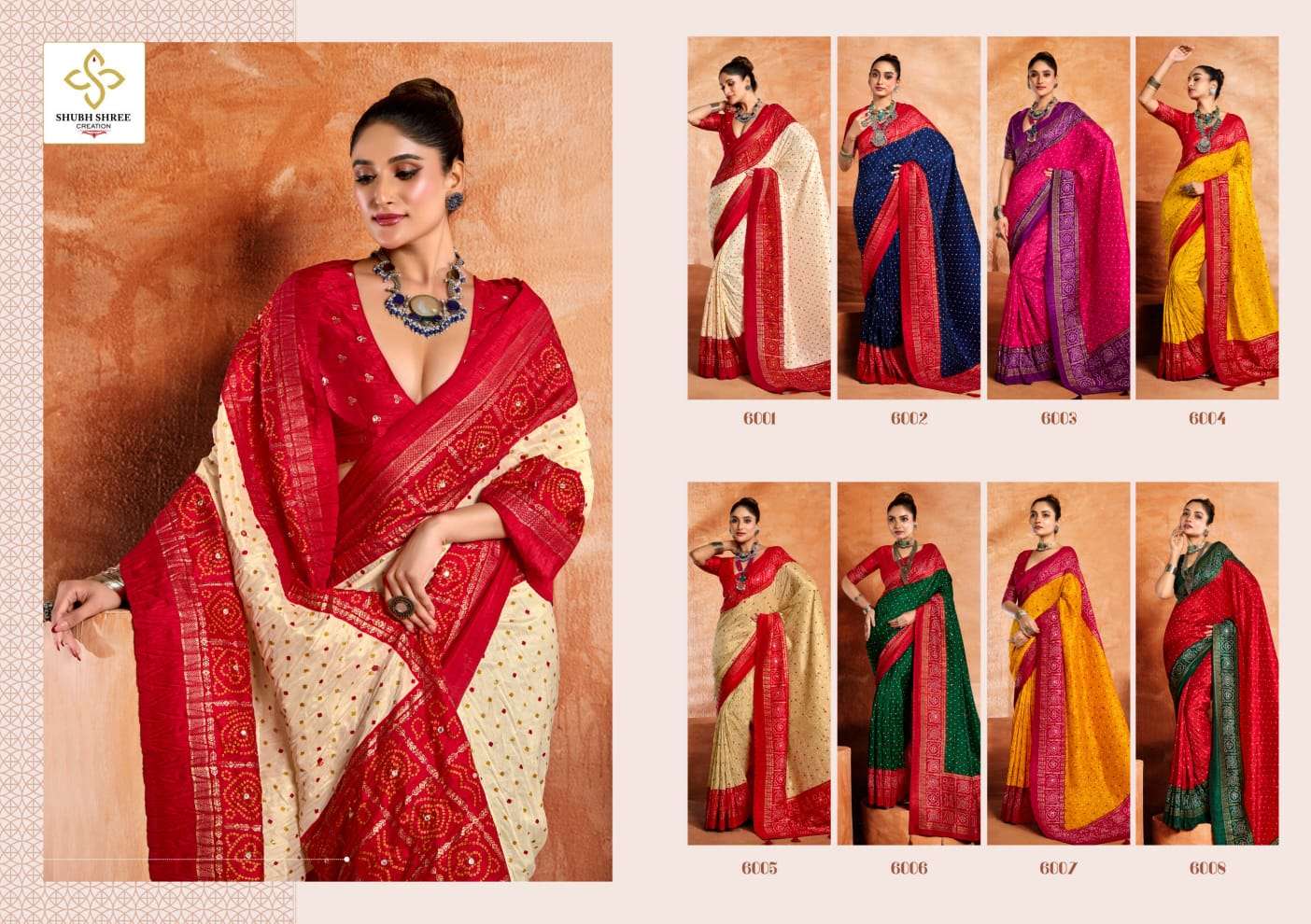 shubh shree creation presents crush vol-6 velvet tusser silk pretty look sarees catalog wholesaler and exporter 