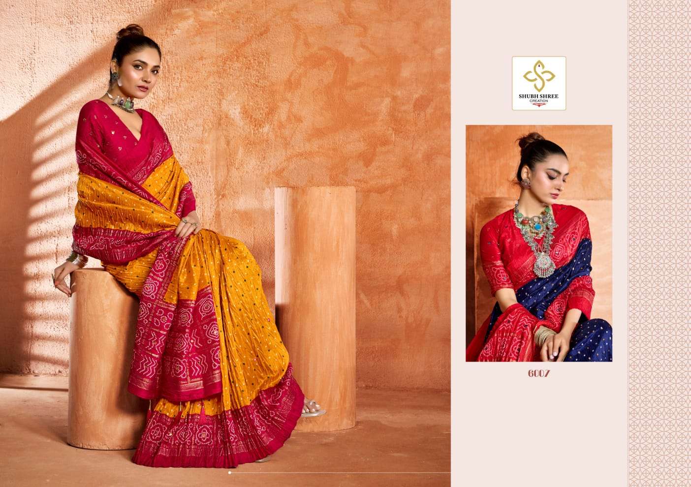 shubh shree creation presents crush vol-6 velvet tusser silk pretty look sarees catalog wholesaler and exporter 