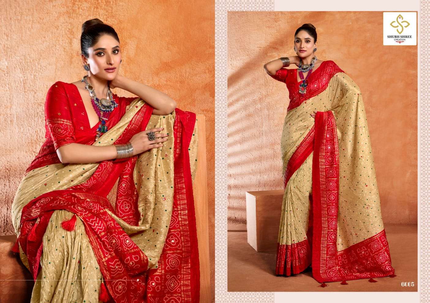 shubh shree creation presents crush vol-6 velvet tusser silk pretty look sarees catalog wholesaler and exporter 