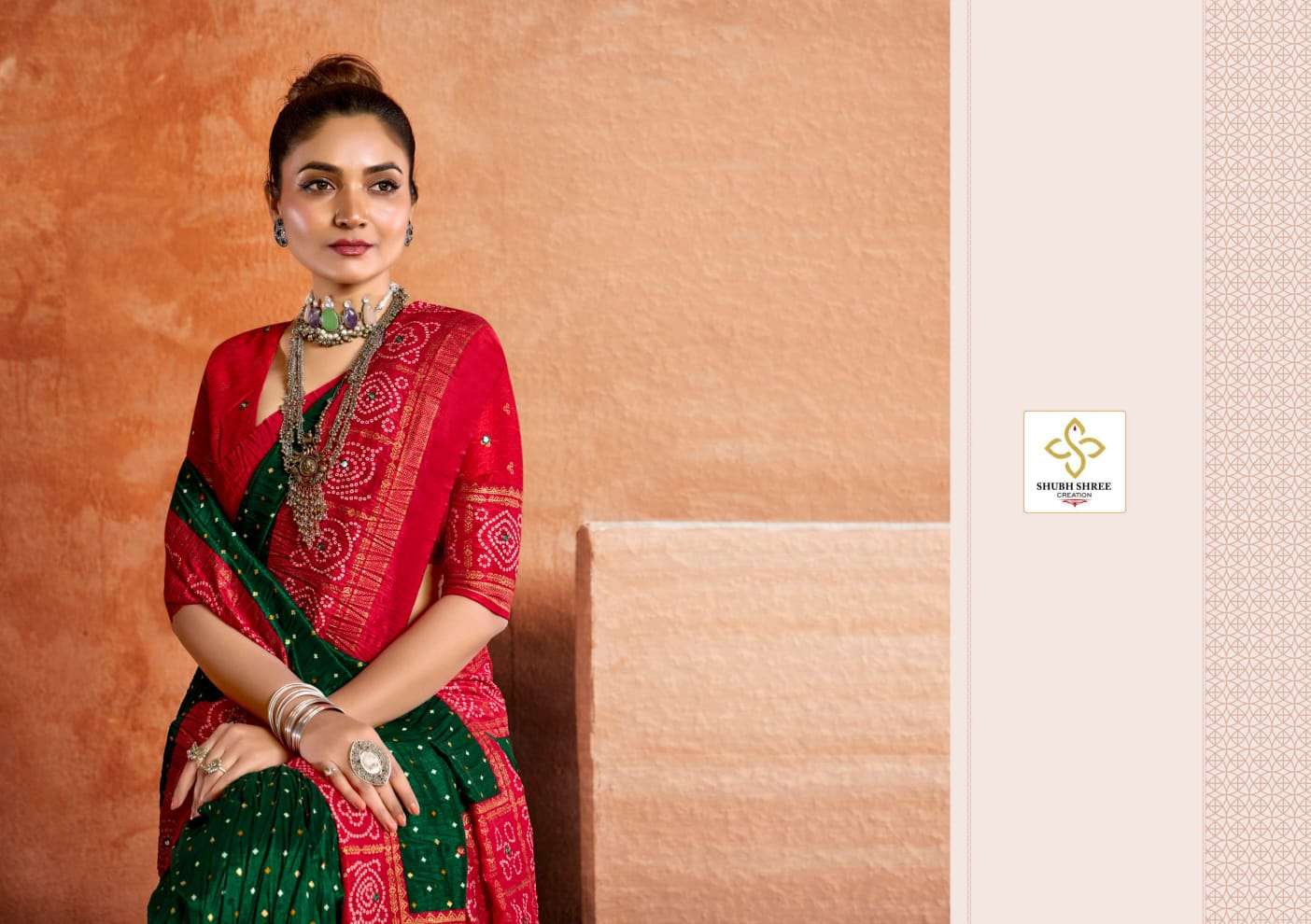 shubh shree creation presents crush vol-6 velvet tusser silk pretty look sarees catalog wholesaler and exporter 