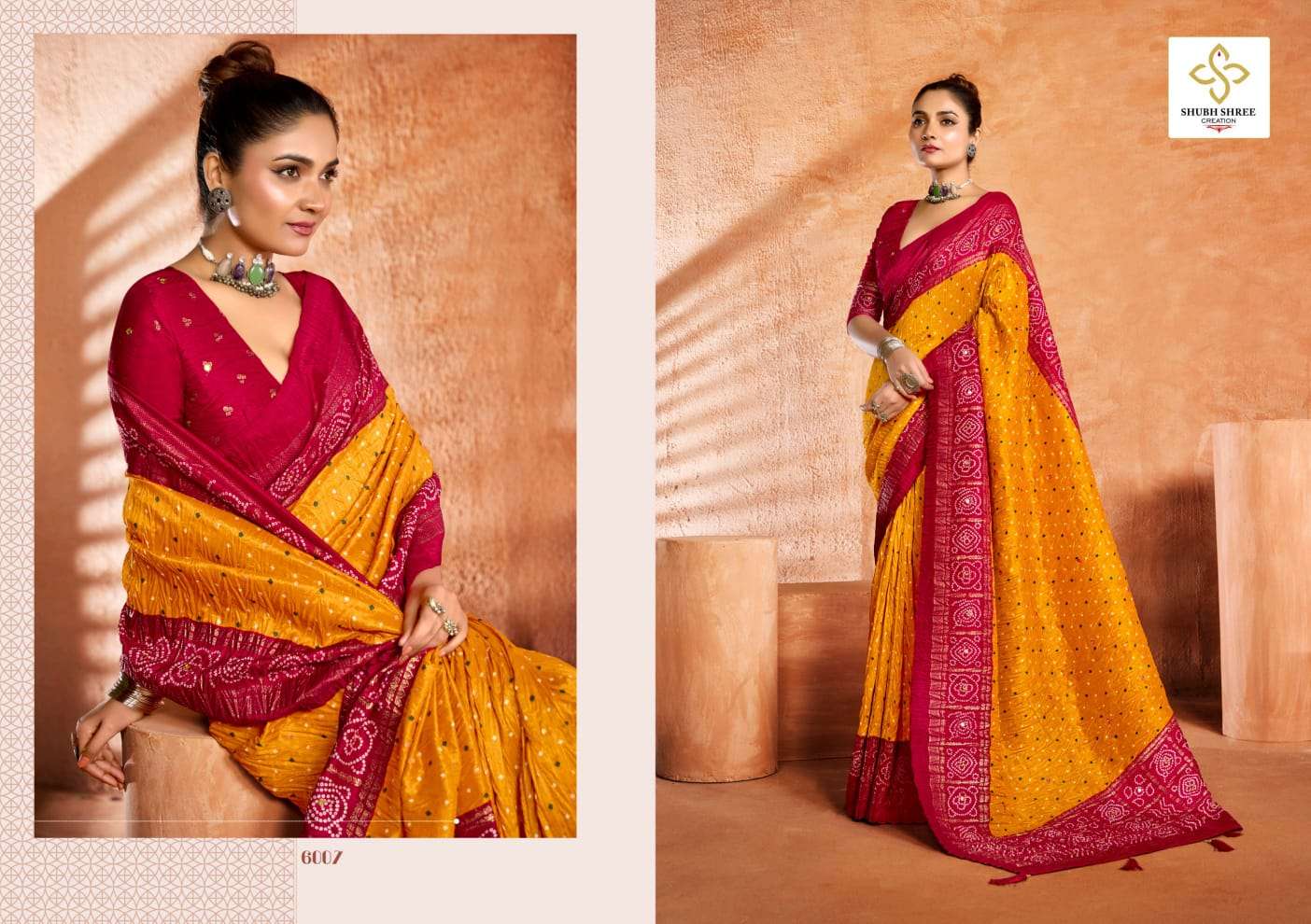 shubh shree creation presents crush vol-6 velvet tusser silk pretty look sarees catalog wholesaler and exporter 