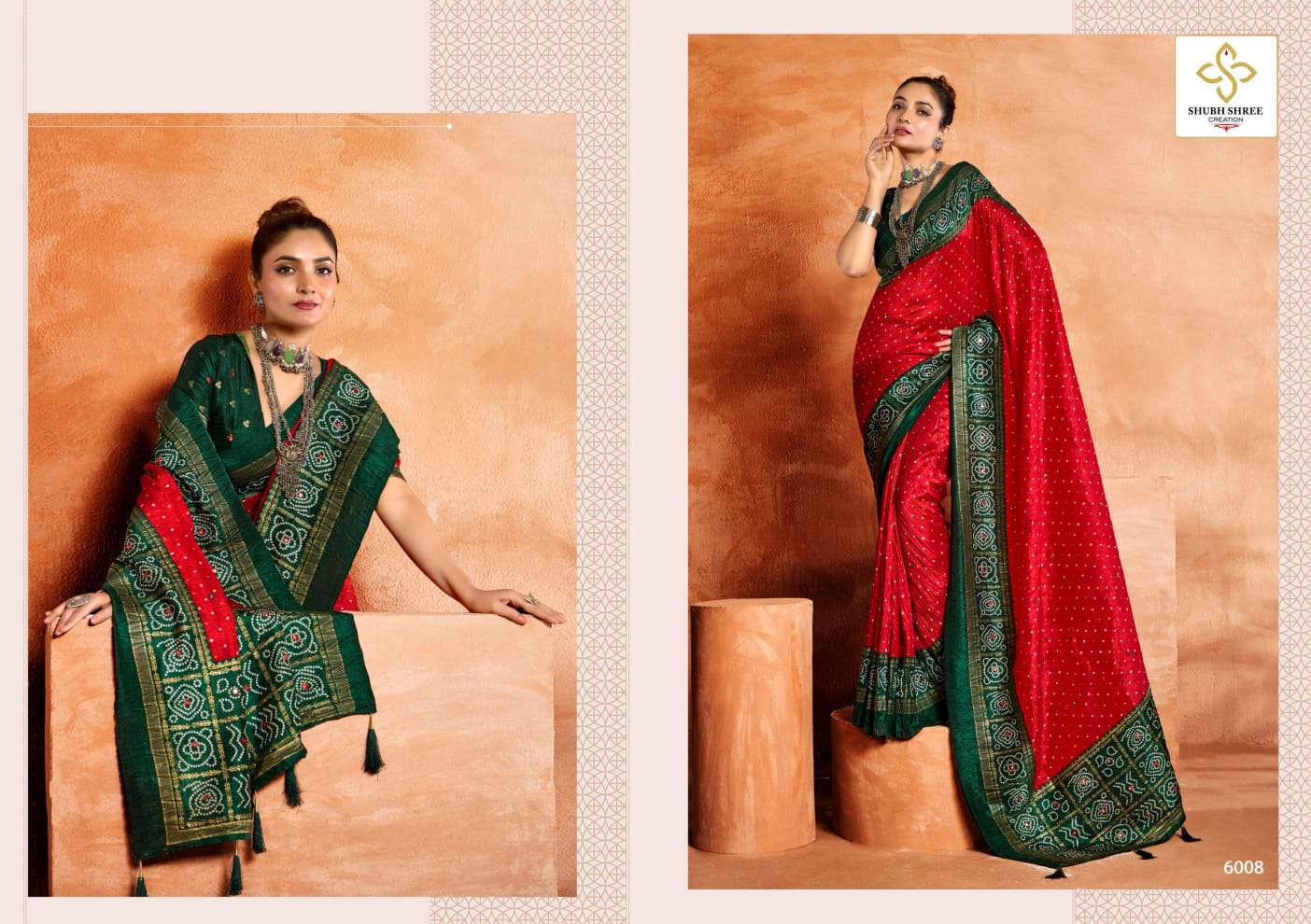 shubh shree creation presents crush vol-6 velvet tusser silk pretty look sarees catalog wholesaler and exporter 