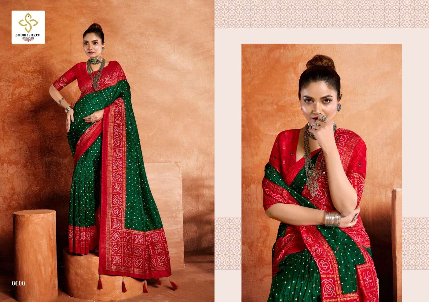 shubh shree creation presents crush vol-6 velvet tusser silk pretty look sarees catalog wholesaler and exporter 