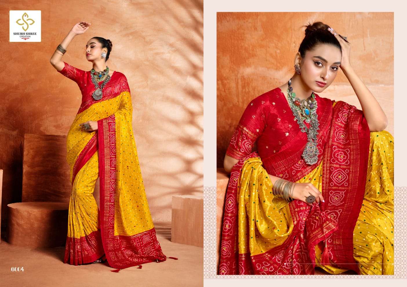 shubh shree creation presents crush vol-6 velvet tusser silk pretty look sarees catalog wholesaler and exporter 