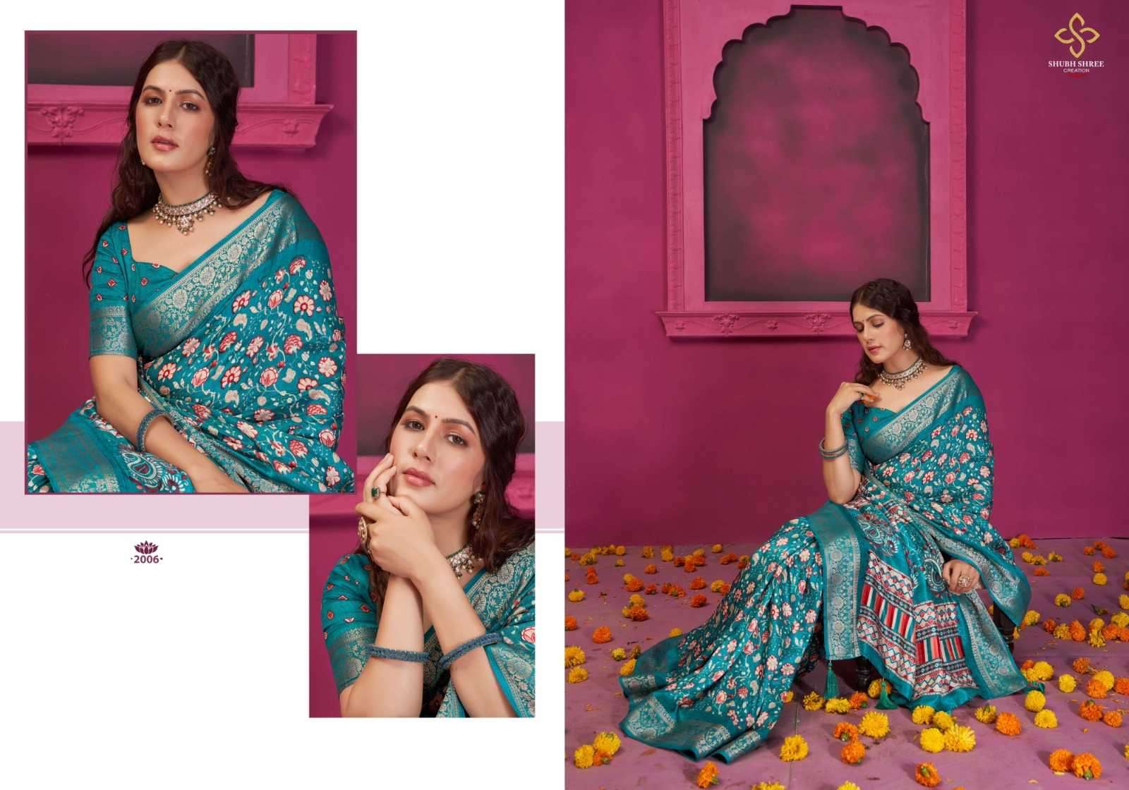 shubh shree creation presents kashmiri silk vol-2 jacquard print saree catalog wholesaler and exporter 