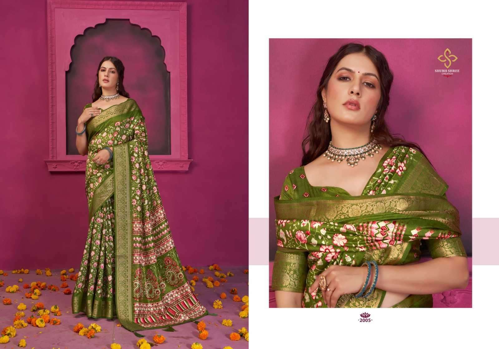 shubh shree creation presents kashmiri silk vol-2 jacquard print saree catalog wholesaler and exporter 
