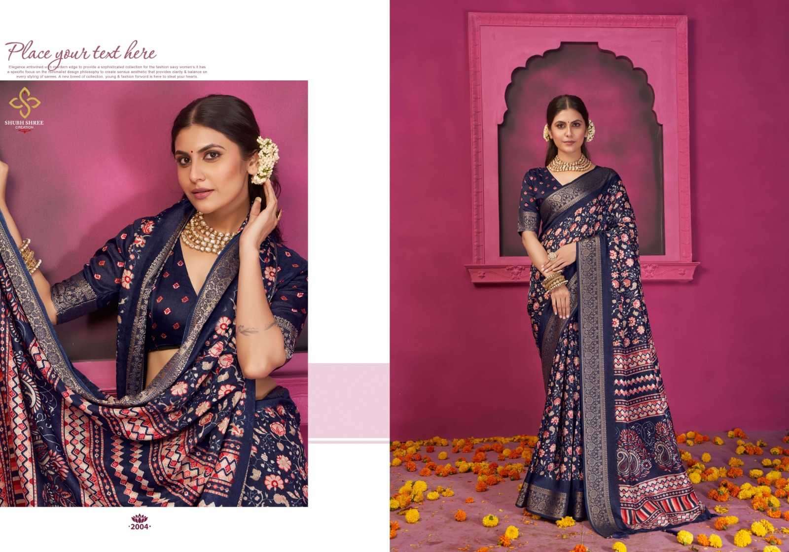 shubh shree creation presents kashmiri silk vol-2 jacquard print saree catalog wholesaler and exporter 