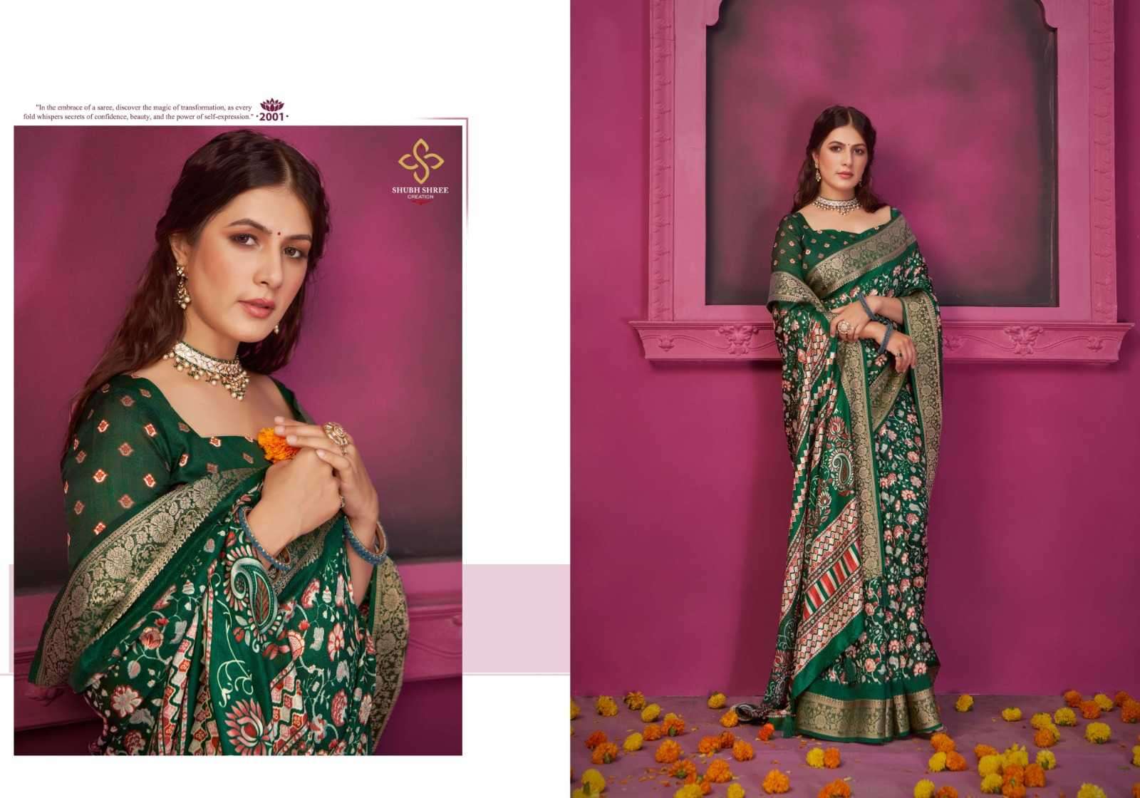 shubh shree creation presents kashmiri silk vol-2 jacquard print saree catalog wholesaler and exporter 