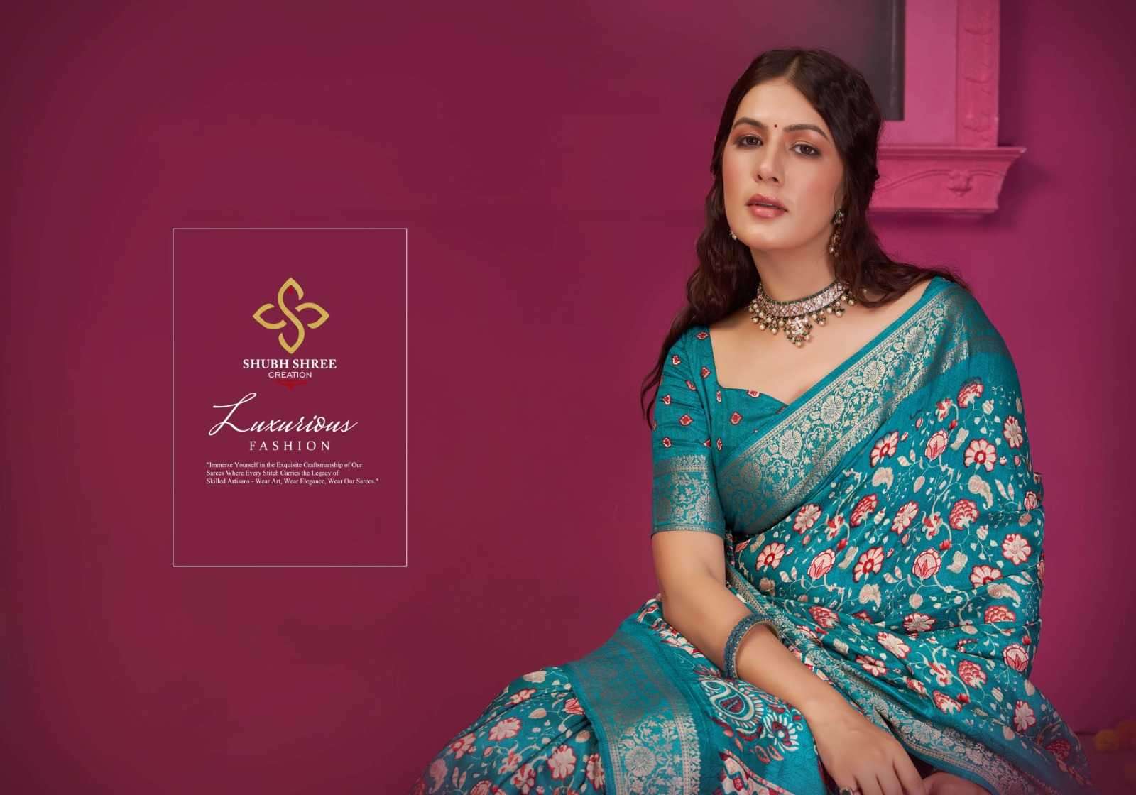 shubh shree creation presents kashmiri silk vol-2 jacquard print saree catalog wholesaler and exporter 