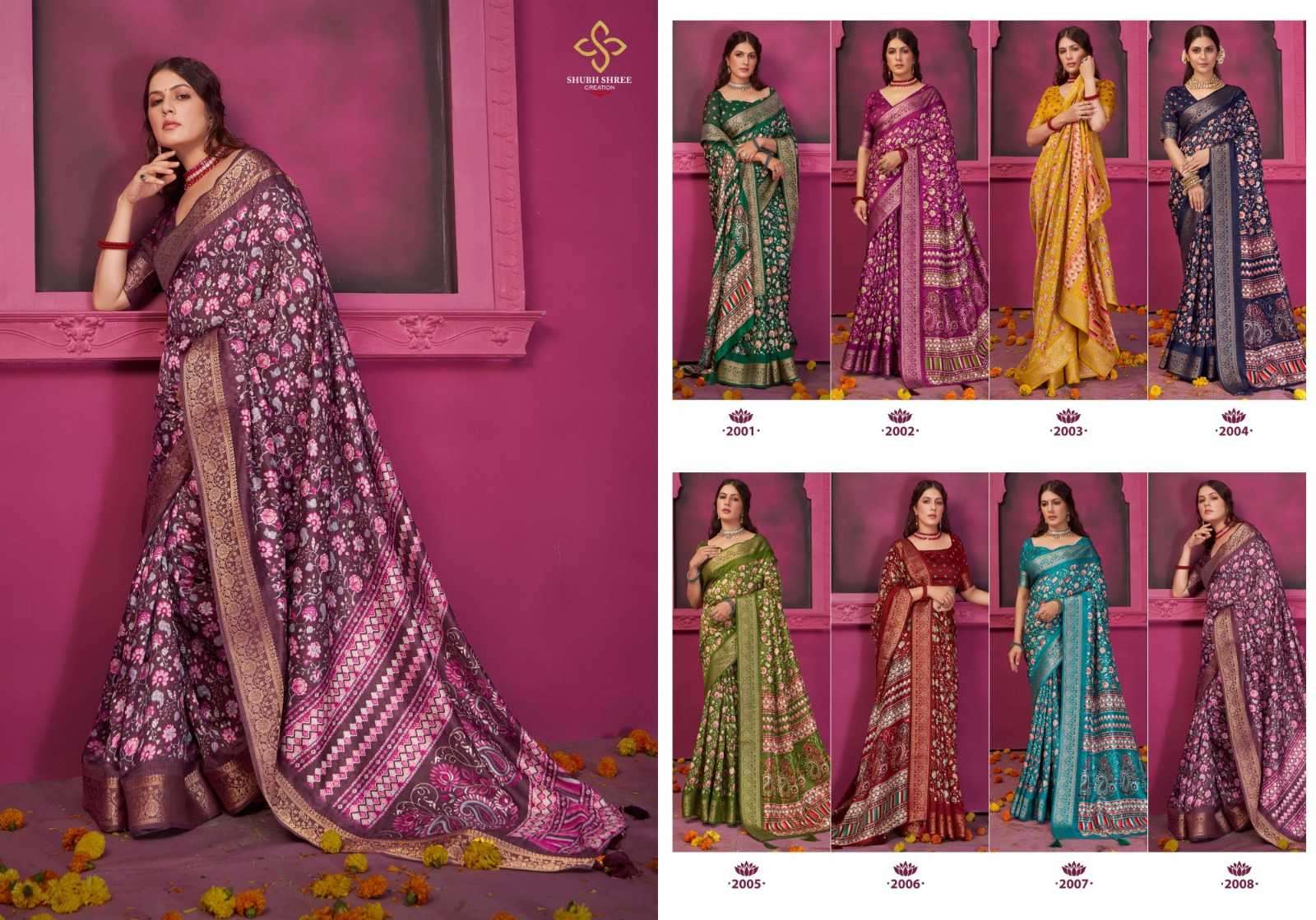 shubh shree creation presents kashmiri silk vol-2 jacquard print saree catalog wholesaler and exporter 