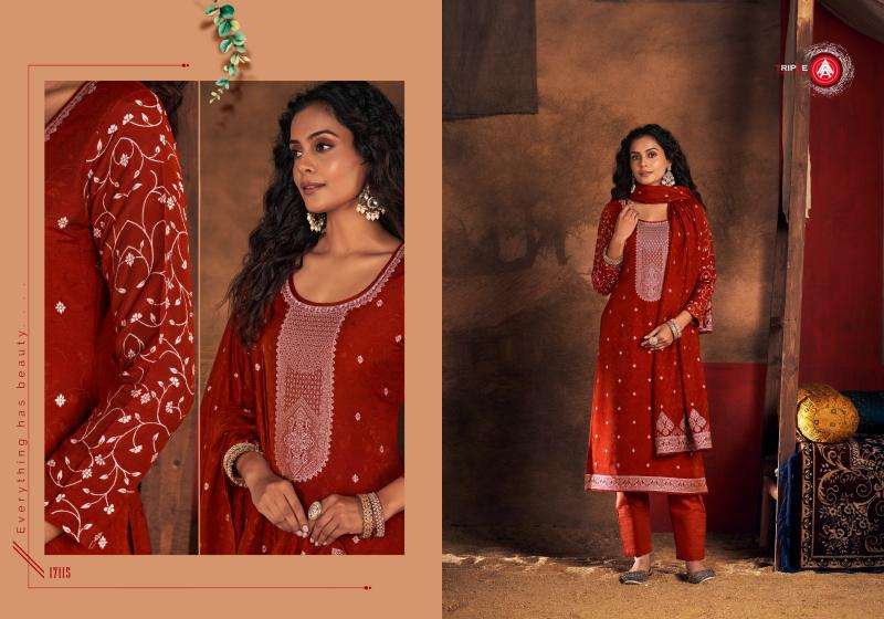 triple a presents ria vol-3 muslin lakhnavi jacquard classic dress material catalog wholesaler and exporter 