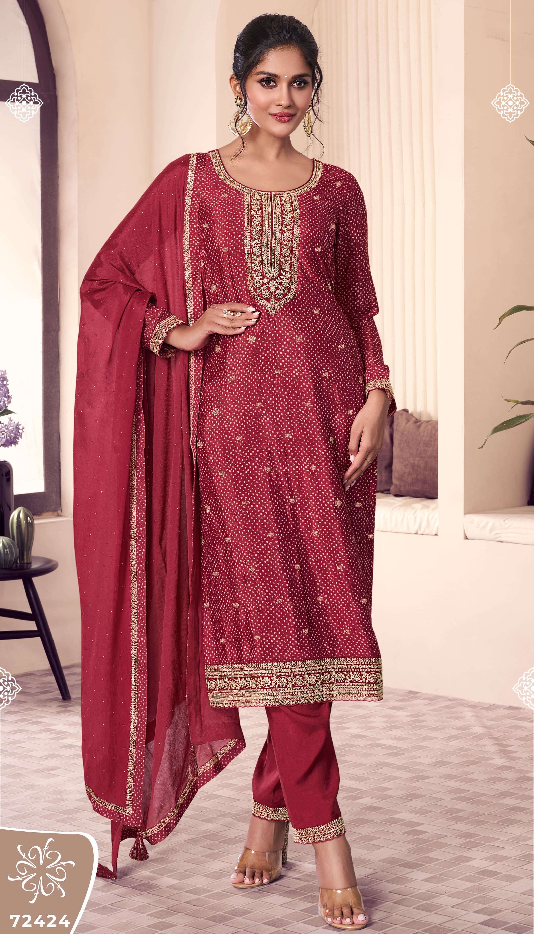 VINAY PRESENTS PAHAL VOL-4 FANCY CHINON SILK SALWAR SUITS CATALOG WHOLESALER AND EXPORTER IN SURAT
