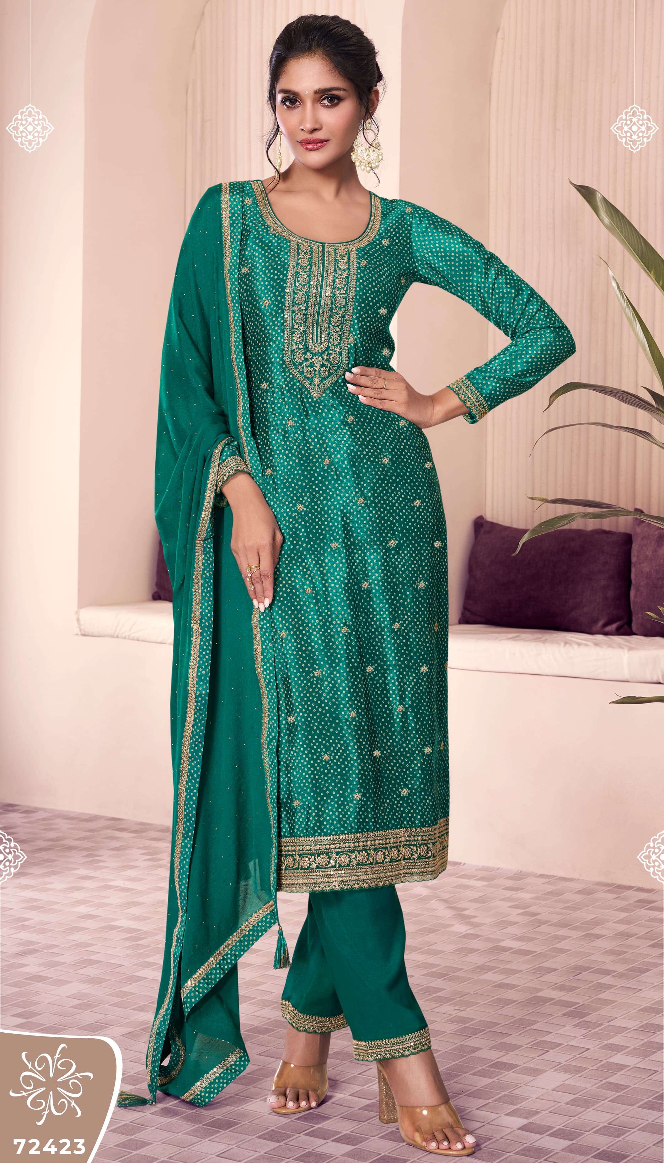 VINAY PRESENTS PAHAL VOL-4 FANCY CHINON SILK SALWAR SUITS CATALOG WHOLESALER AND EXPORTER IN SURAT