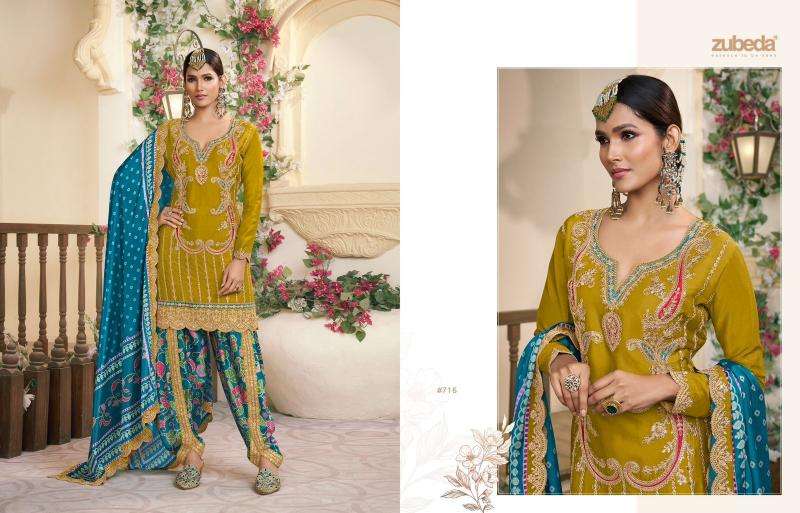 zubeda presents kalamkari chinon si̇lk readymade traditional dhoti style salwar suit catalog wholesaler and exporter  