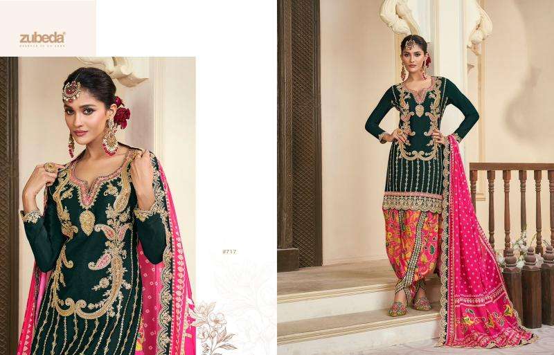 zubeda presents kalamkari chinon si̇lk readymade traditional dhoti style salwar suit catalog wholesaler and exporter  