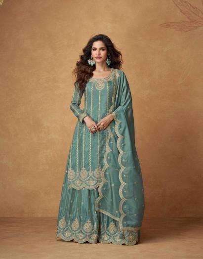 aashirwad creation presents saumya full stitch organza simar silk plazzo suit catalog