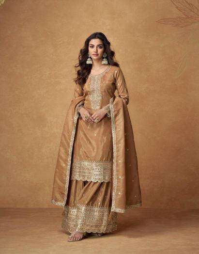 aashirwad creation presents saumya full stitch organza simar silk plazzo suit catalog