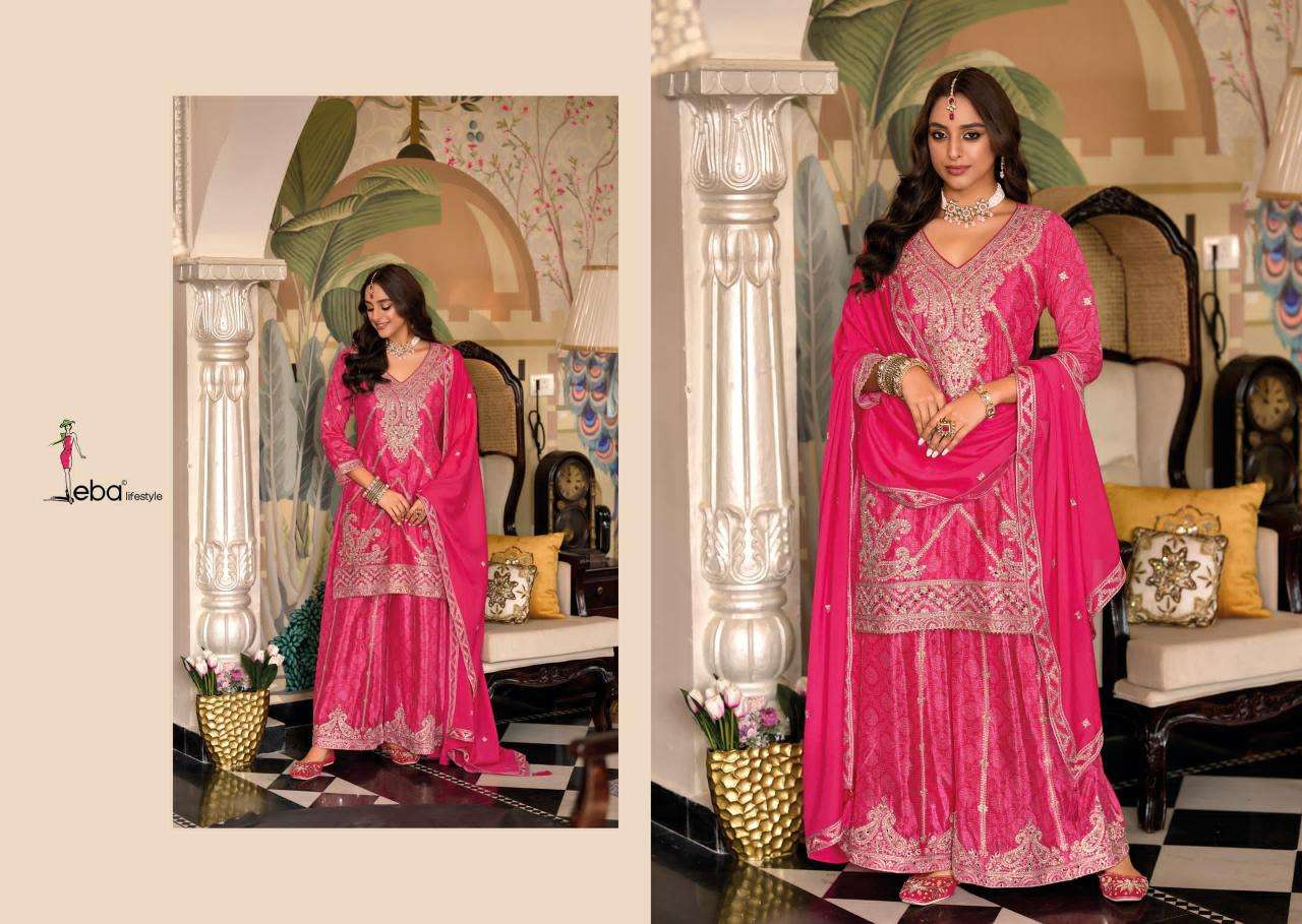 Eba Lifestyle Presents Sangam Chinon Readymade Exclusive Plazzo Suit Catalog Wholesaler And Exporter in Surat