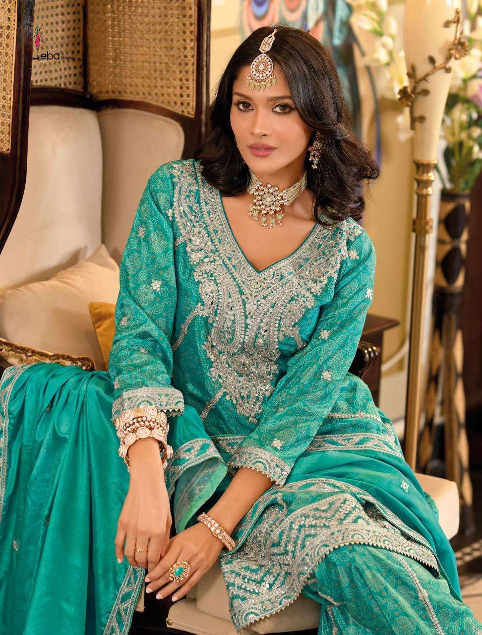 Eba Lifestyle Presents Sangam Chinon Readymade Exclusive Plazzo Suit Catalog Wholesaler And Exporter in Surat